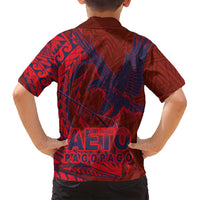 Samoa Pago Pago Aeto Family Matching Off Shoulder Short Dress and Hawaiian Shirt Wingstyle Red-Blue Color - Polynesian Pride