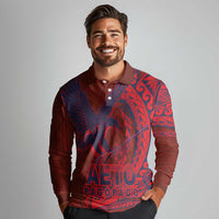 Samoa Pago Pago Aeto Long Sleeve Polo Shirt Wingstyle Red-Blue Color - Polynesian Pride