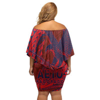 Samoa Pago Pago Aeto Off Shoulder Short Dress Wingstyle Red-Blue Color - Polynesian Pride