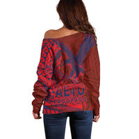 Samoa Pago Pago Aeto Off Shoulder Sweater Wingstyle Red-Blue Color - Polynesian Pride