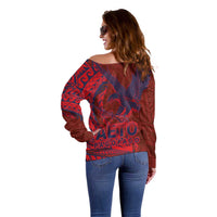 Samoa Pago Pago Aeto Off Shoulder Sweater Wingstyle Red-Blue Color - Polynesian Pride