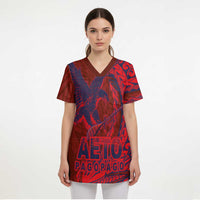 American Samoa Pago Pago Aeto Scrub Top Wingstyle Red-Blue Color - Polynesian Pride