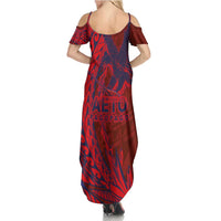 Samoa Pago Pago Aeto Summer Maxi Dress Wingstyle Red-Blue Color - Polynesian Pride