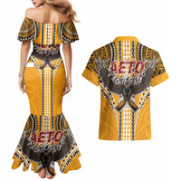 Samoa Pago Pago Aeto Couples Matching Mermaid Dress and Hawaiian Shirt Bald Eagle with Polynesian Art Tattoos - Polynesian Pride