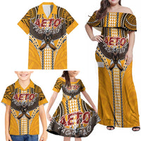 Samoa Pago Pago Aeto Family Matching Off Shoulder Maxi Dress and Hawaiian Shirt Bald Eagle with Polynesian Art Tattoos - Polynesian Pride