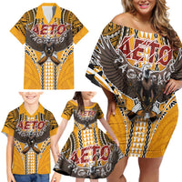 Samoa Pago Pago Aeto Family Matching Off Shoulder Short Dress and Hawaiian Shirt Bald Eagle with Polynesian Art Tattoos - Polynesian Pride