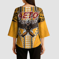 Samoa Pago Pago Aeto Kimono Sleeve Blouse Bald Eagle with Polynesian Art Tattoos - Polynesian Pride