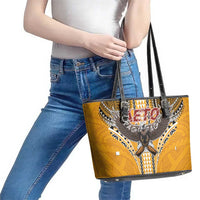 Samoa Pago Pago Aeto Leather Tote Bag Bald Eagle with Polynesian Art Tattoos - Polynesian Pride