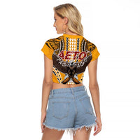 Samoa Pago Pago Aeto Raglan Cropped T Shirt Bald Eagle with Polynesian Art Tattoos - Polynesian Pride