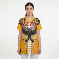 American Samoa Pago Pago Aeto Scrub Top Bald Eagle with Polynesian Art Tattoos - Polynesian Pride