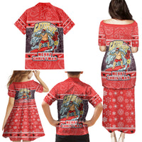 New Zealand Christmas Family Matching Puletasi Dress and Hawaiian Shirt Santa Catch The Wave Maori Pattern Retro Style LT03 - Polynesian Pride