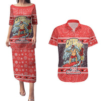 Custom New Zealand Christmas Couples Matching Puletasi Dress and Hawaiian Shirt Santa Catch The Wave Maori Pattern Retro Style LT03 Red - Polynesian Pride