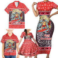 Custom New Zealand Christmas Family Matching Short Sleeve Bodycon Dress and Hawaiian Shirt Santa Catch The Wave Maori Pattern Retro Style LT03 - Polynesian Pride
