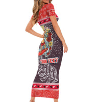 Custom New Zealand Christmas Family Matching Short Sleeve Bodycon Dress and Hawaiian Shirt Santa Catch The Wave Maori Pattern Retro Style LT03 - Polynesian Pride