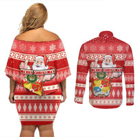 Tonga Christmas Couples Matching Off Shoulder Short Dress and Long Sleeve Button Shirts The Santa Coat of Arms with Ngatu and Snow Pattern LT03 - Polynesian Pride
