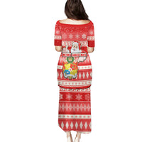 Tonga Christmas Family Matching Puletasi Dress and Hawaiian Shirt The Santa Coat of Arms with Ngatu and Snow Pattern LT03 - Polynesian Pride