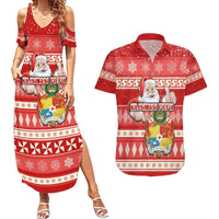 Custom Tonga Christmas Couples Matching Summer Maxi Dress and Hawaiian Shirt The Santa Coat of Arms with Ngatu and Snow Pattern LT03 Red - Polynesian Pride