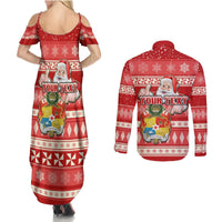 Custom Tonga Christmas Couples Matching Summer Maxi Dress and Long Sleeve Button Shirts The Santa Coat of Arms with Ngatu and Snow Pattern LT03 - Polynesian Pride