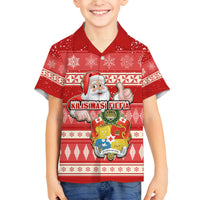 Custom Tonga Christmas Family Matching Long Sleeve Bodycon Dress and Hawaiian Shirt The Santa Coat of Arms with Ngatu and Snow Pattern LT03 Son's Shirt Red - Polynesian Pride