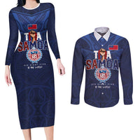 Custom Rugby Toa Samoa Couples Matching Long Sleeve Bodycon Dress and Long Sleeve Button Shirt Champions Six Eight Five - Polynesian Pride