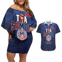 Custom Rugby Toa Samoa Couples Matching Off Shoulder Short Dress and Hawaiian Shirt Champions Six Eight Five - Polynesian Pride