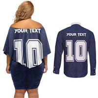 Custom Rugby Toa Samoa Couples Matching Off Shoulder Short Dress and Long Sleeve Button Shirt Champions Six Eight Five - Polynesian Pride