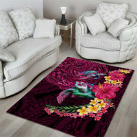 Hawaiian Plumeria and Hibiscus with Turtles Area Rug Polynesian Art Red Color - Polynesian Pride
