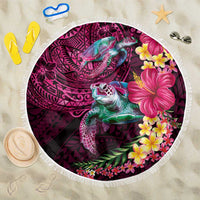 Hawaiian Plumeria and Hibiscus with Turtles Beach Blanket Polynesian Art Red Color - Polynesian Pride