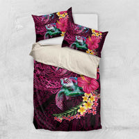 Hawaiian Plumeria and Hibiscus with Turtles Bedding Set Polynesian Art Red Color - Polynesian Pride