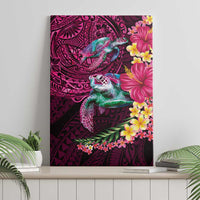 Hawaiian Plumeria and Hibiscus with Turtles Canvas Wall Art Polynesian Art Red Color - Polynesian Pride