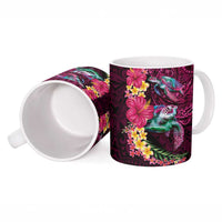 Hawaiian Plumeria and Hibiscus with Turtles Ceramic Mug Polynesian Art Red Color - Polynesian Pride