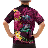 Hawaiian Plumeria and Hibiscus with Turtles Family Matching Mermaid Dress and Hawaiian Shirt Polynesian Art Red Color - Polynesian Pride