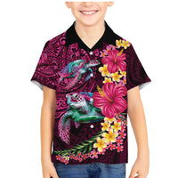 Hawaiian Plumeria and Hibiscus with Turtles Family Matching Mermaid Dress and Hawaiian Shirt Polynesian Art Red Color - Polynesian Pride