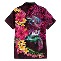 Hawaiian Plumeria and Hibiscus with Turtles Family Matching Off Shoulder Maxi Dress and Hawaiian Shirt Polynesian Art Red Color - Polynesian Pride