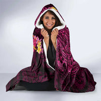 Hawaiian Plumeria and Hibiscus with Turtles Hooded Blanket Polynesian Art Red Color - Polynesian Pride