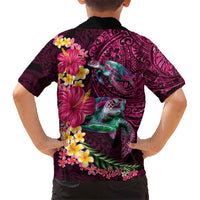 Hawaiian Plumeria and Hibiscus with Turtles Kid Hawaiian Shirt Polynesian Art Red Color - Polynesian Pride