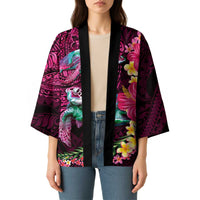 Hawaiian Plumeria and Hibiscus with Turtles Kimono Polynesian Art Red Color - Polynesian Pride