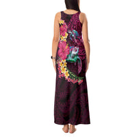 Hawaiian Plumeria and Hibiscus with Turtles Tank Maxi Dress Polynesian Art Red Color - Polynesian Pride
