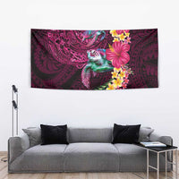 Hawaiian Plumeria and Hibiscus with Turtles Tapestry Polynesian Art Red Color - Polynesian Pride