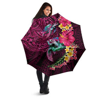 Hawaiian Plumeria and Hibiscus with Turtles Umbrella Polynesian Art Red Color - Polynesian Pride