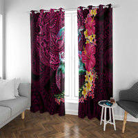 Hawaiian Plumeria and Hibiscus with Turtles Window Curtain Polynesian Art Red Color - Polynesian Pride