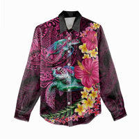 Hawaiian Plumeria and Hibiscus with Turtles Women Casual Shirt Polynesian Art Red Color LT03 - Polynesian Pride