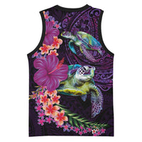 Hawaiian Plumeria and Hibiscus with Turtles Basketball Jersey Polynesian Art Purple Color - Polynesian Pride