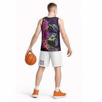 Hawaiian Plumeria and Hibiscus with Turtles Basketball Jersey Polynesian Art Purple Color - Polynesian Pride