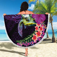 Hawaiian Plumeria and Hibiscus with Turtles Beach Blanket Polynesian Art Purple Color - Polynesian Pride