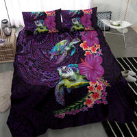 Hawaiian Plumeria and Hibiscus with Turtles Bedding Set Polynesian Art Purple Color - Polynesian Pride