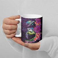 Hawaiian Plumeria and Hibiscus with Turtles Ceramic Mug Polynesian Art Purple Color - Polynesian Pride