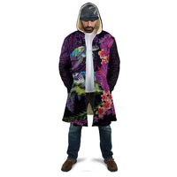 Hawaiian Plumeria and Hibiscus with Turtles Cloak Polynesian Art Purple Color - Polynesian Pride