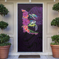 Hawaiian Plumeria and Hibiscus with Turtles Door Cover Polynesian Art Purple Color - Polynesian Pride