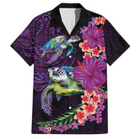 Hawaiian Plumeria and Hibiscus with Turtles Family Matching Summer Maxi Dress and Hawaiian Shirt Polynesian Art Purple Color - Polynesian Pride